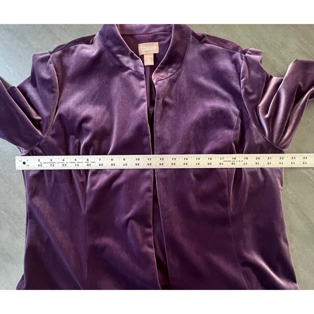 Chico’s Purple Soft Stretchy Velour Open Jacket Cardigan Women’s Size Large - 2 - Picture 9 of 10